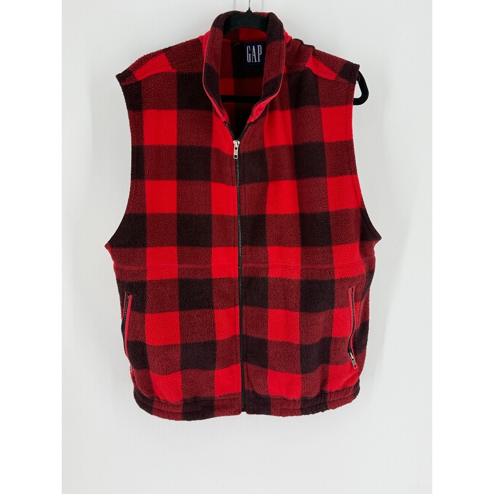 Vintage Gap Mens Fleece Buffalo Plaid Full Zip Vest Size XL Gorpcore Lumberjack